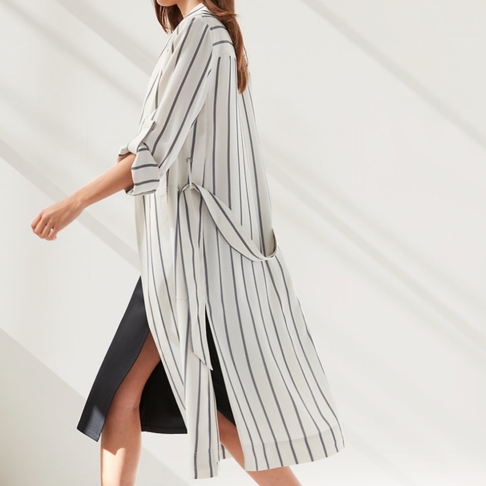 Aritzia Babaton White Striped Kahlo Robe Coat in XXS